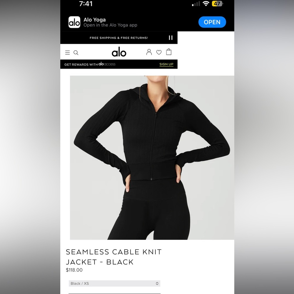 Seamless cable knit black jacket Alo yoga